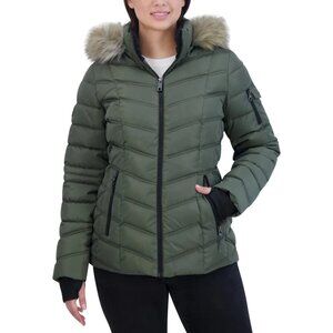 NWT Nautica Ladies' Puffer with Faux Fur Hood Green XL
